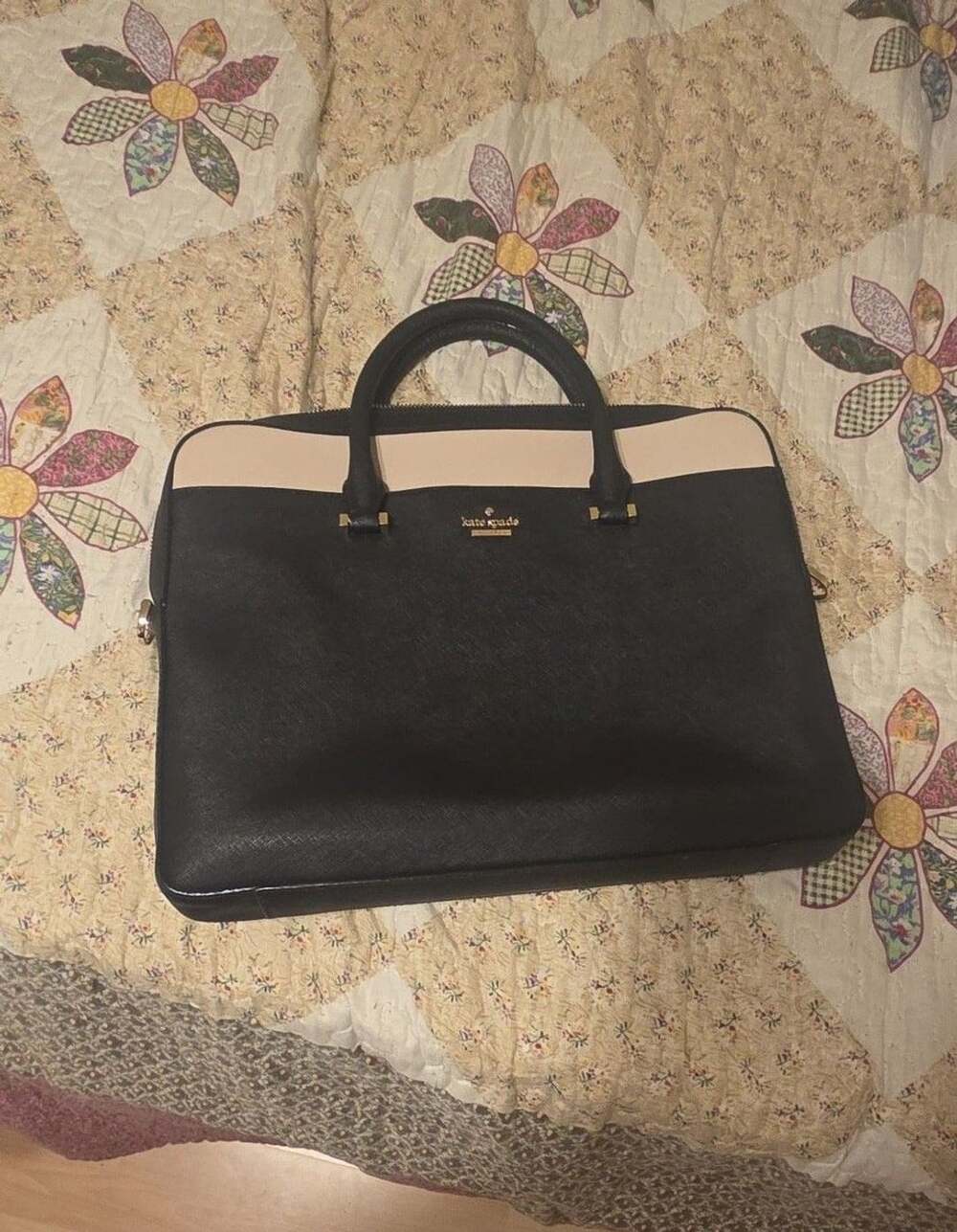 Kate Spade Black and Beige Leather Tote Bag